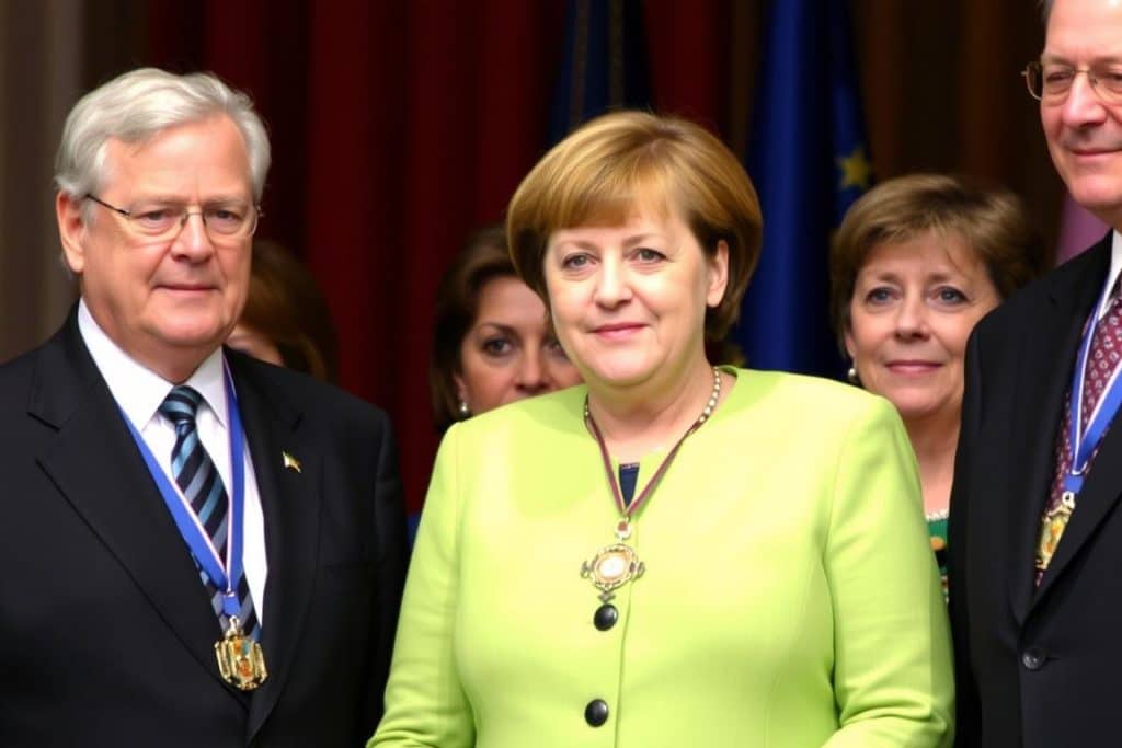 Angela Merkel bei der Verleihung des Karlspreises 2008 in Aachen