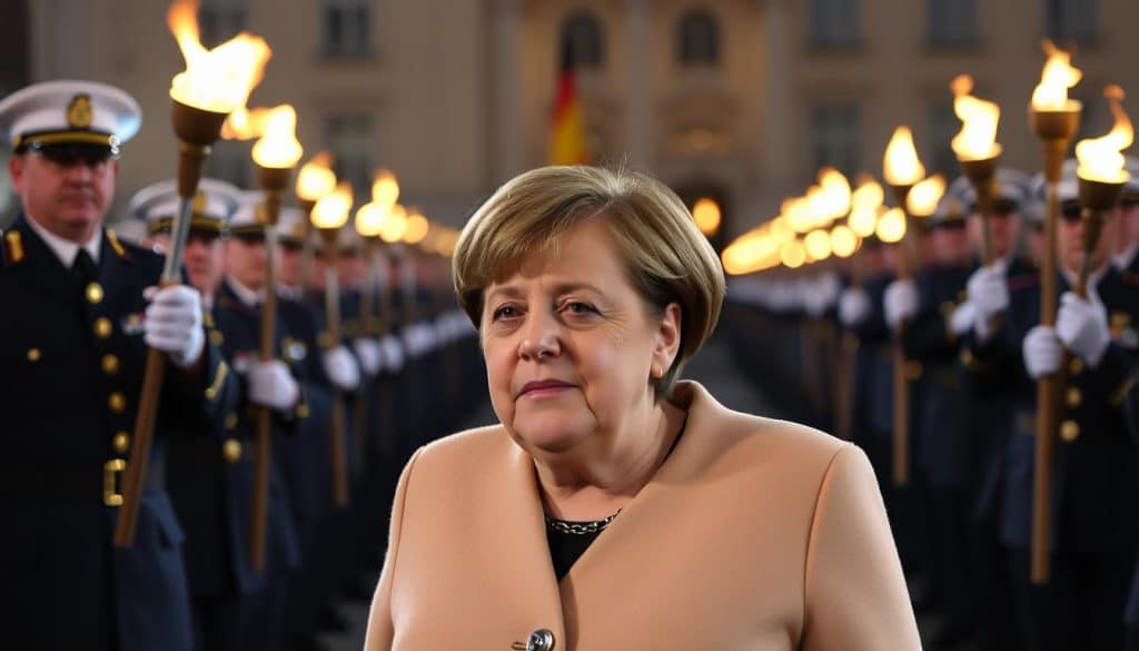 Angela Merkel beim Großen Zapfenstreich zu ihrer Verabschiedung als Bundeskanzlerin