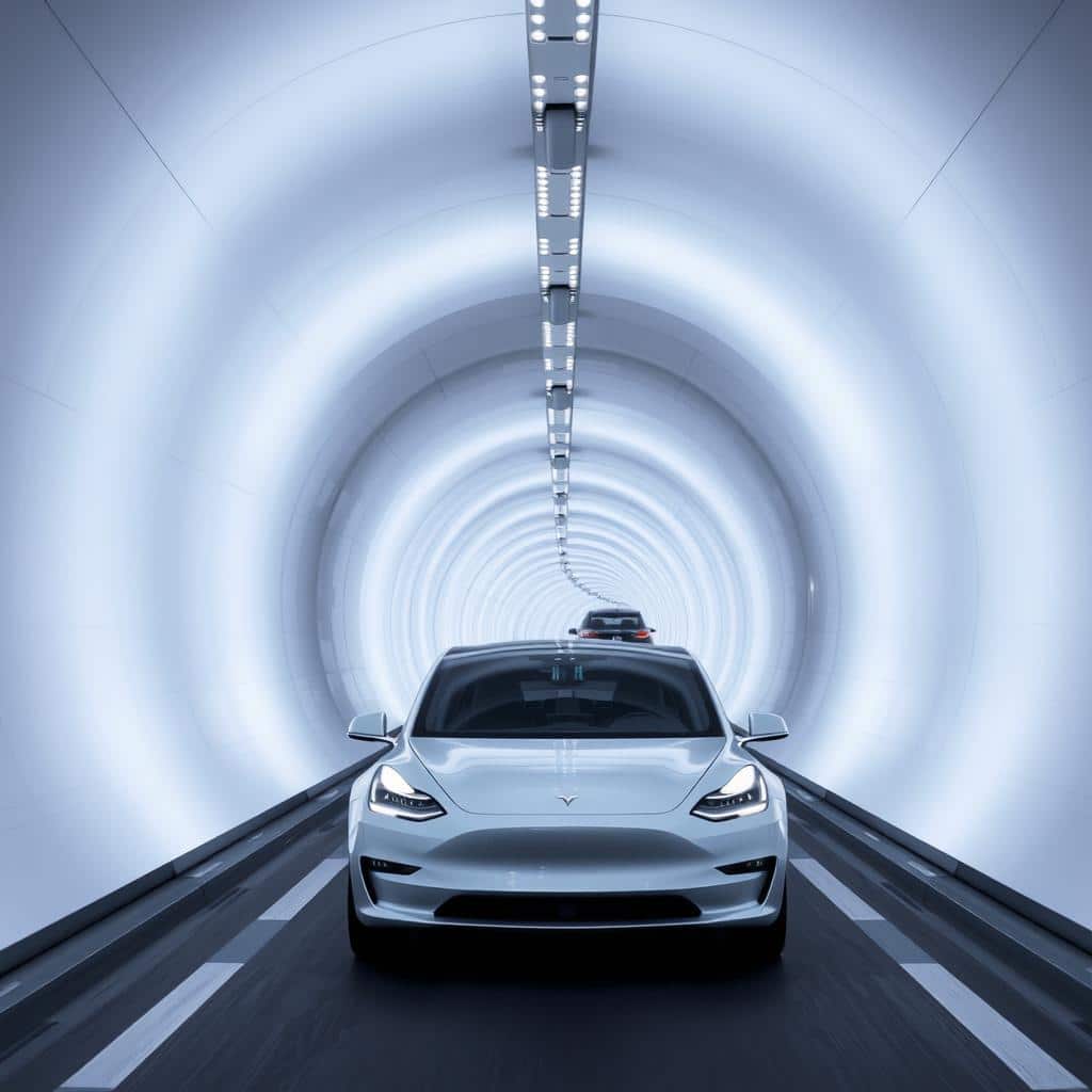 Boring Company Tunnel mit Tesla-Fahrzeug