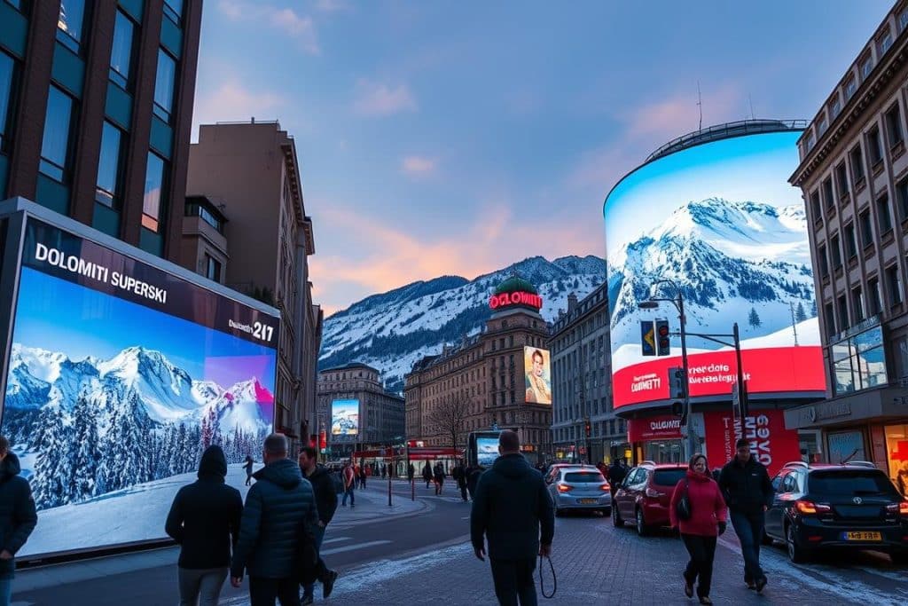 DOLOMITI SUPERSKI-Kampagne der Ströer SE & Co. KGaA mit Bergmotiven in der Stadt