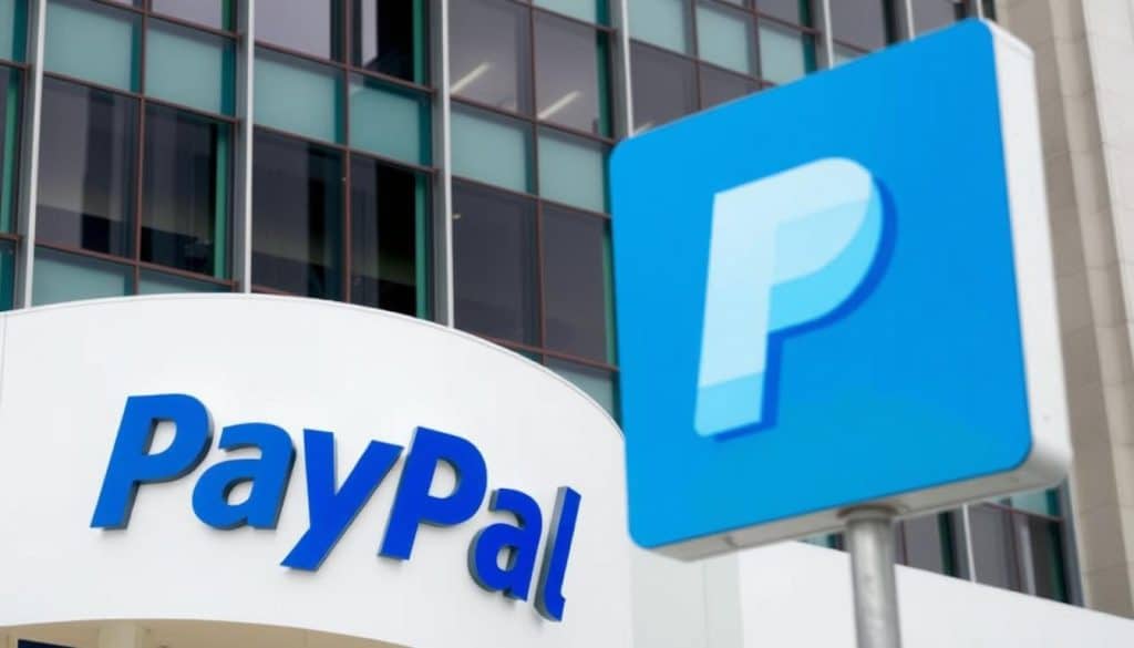 Das PayPal-Logo und frühe Büros des Unternehmens