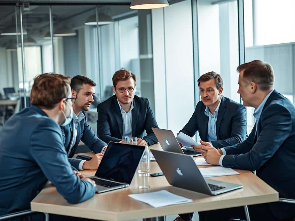 Frank Thelen mit dem Team von Freigeist Capital bei einer Strategiebesprechung