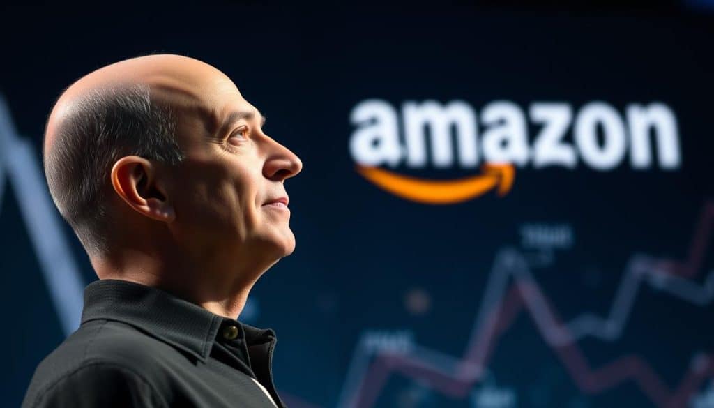 Jeff Bezos blickt nachdenklich in die Zukunft bei einer Konferenz