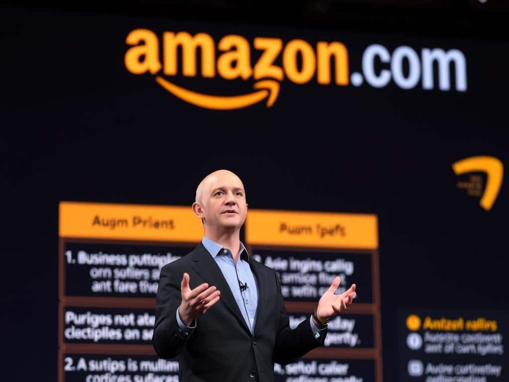 Jeff Bezos präsentiert bei einer Amazon-Konferenz seine Geschäftsphilosophie