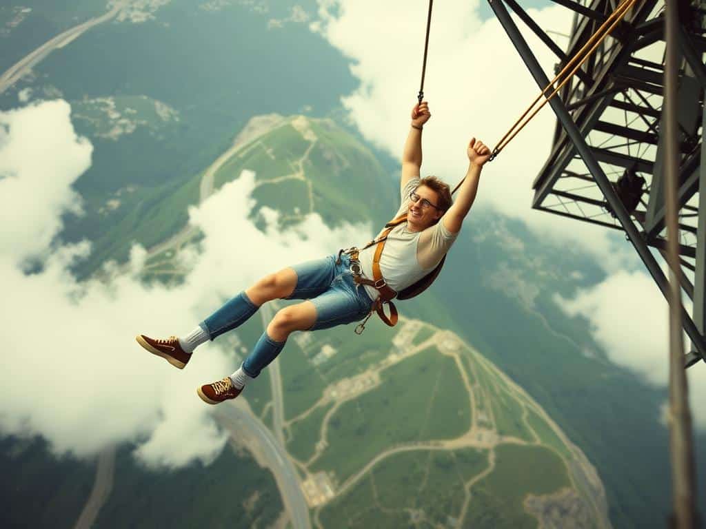 Jochen Schweizer beim Bungee-Jumping, einem der ersten Erlebnisse seiner Firma