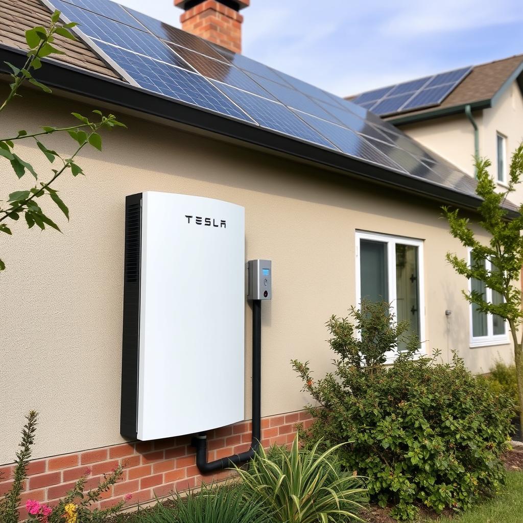 Tesla Powerwall an einer Hauswand